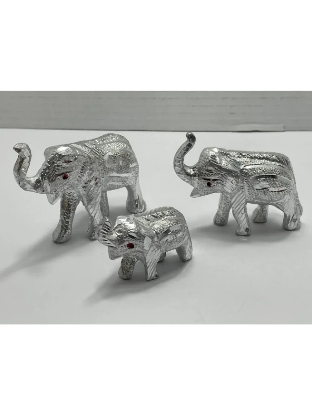 Vintage 3 Small Silver Elephants - possibly Aluminum - no makers mark - trunk up